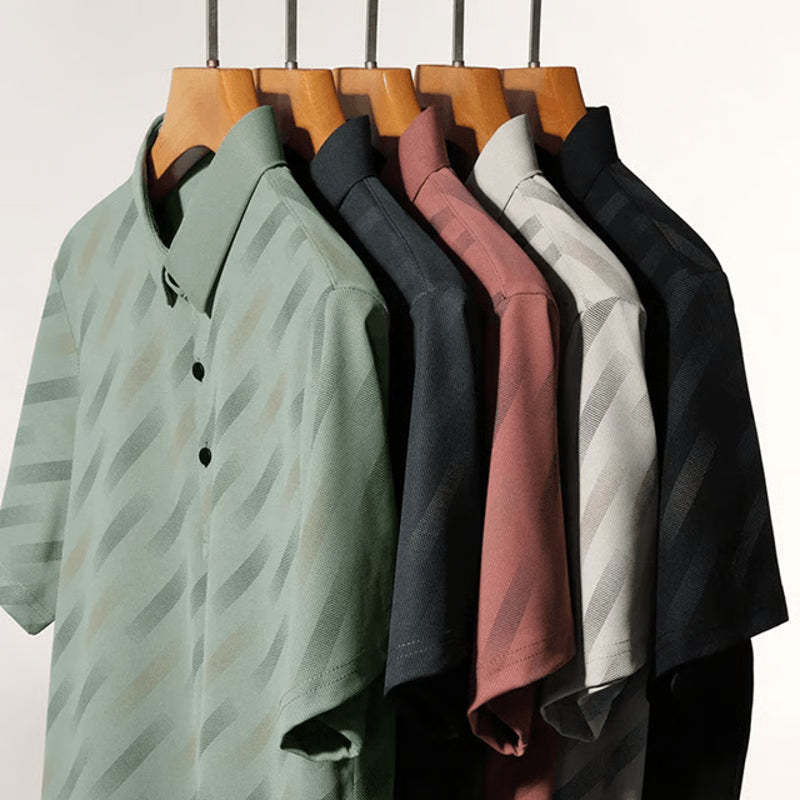 Mens Business Casual Printed Polo Shirt Short Sleeve Breathable Top