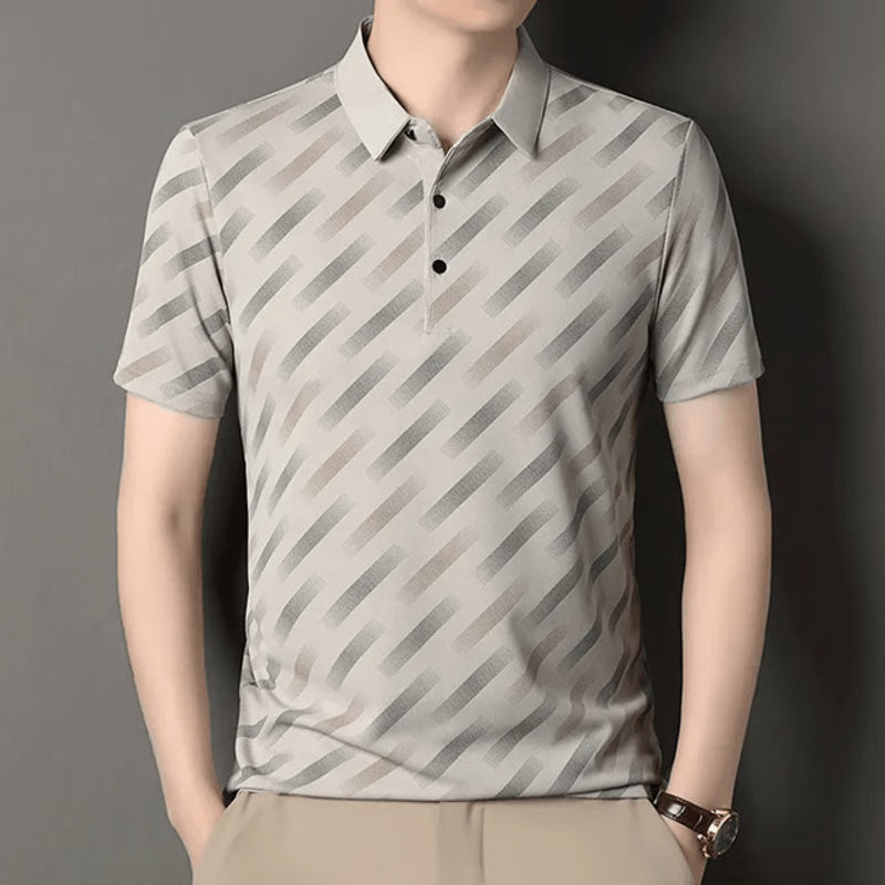 Mens Business Casual Printed Polo Shirt Short Sleeve Breathable Top