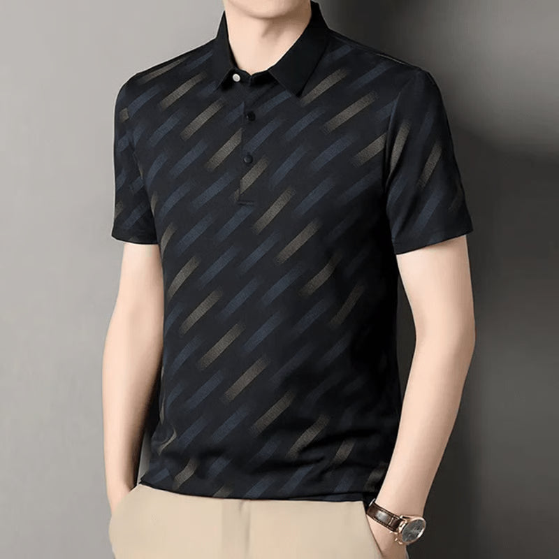 Mens Business Casual Printed Polo Shirt Short Sleeve Breathable Top