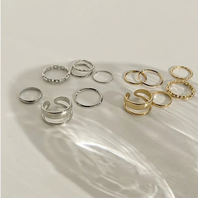 7-Piece LATS Fashion Ring Set: Trendy Metal Hollow Round Rings for Women - Perfect Party & Wedding Gifts