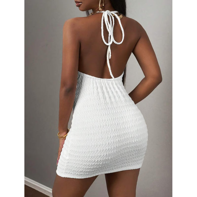 Sexy spaghetti strap dress, backless plain color, Instagram-style fashion